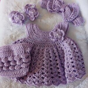 Crochet Baby Girl Purple Heirloom Dress Set Photo Prop